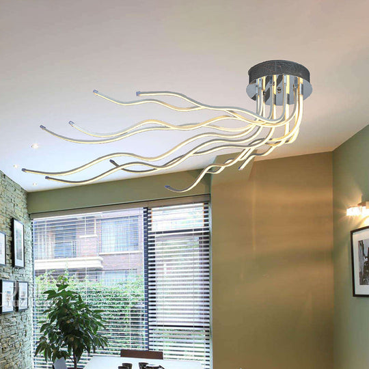 Chrome Led Semi Flush Mount Aluminum Wavy Ceiling Light For Minimalist Interiors