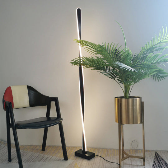 Modern Led Floor Lamp With Black Bubbling/Wavy/Twisting Design Acrylic Shade And Warm/White Light