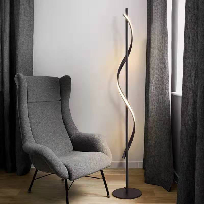 Modern Led Floor Lamp With Black Bubbling/Wavy/Twisting Design Acrylic Shade And Warm/White Light /