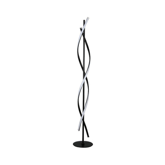 Modern Spiral Floor Lamp - Metallic Black/White Led Stand Up Light For Bedroom