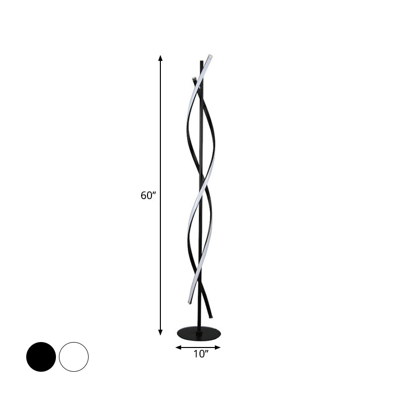Modern Spiral Floor Lamp - Metallic Black/White Led Stand Up Light For Bedroom