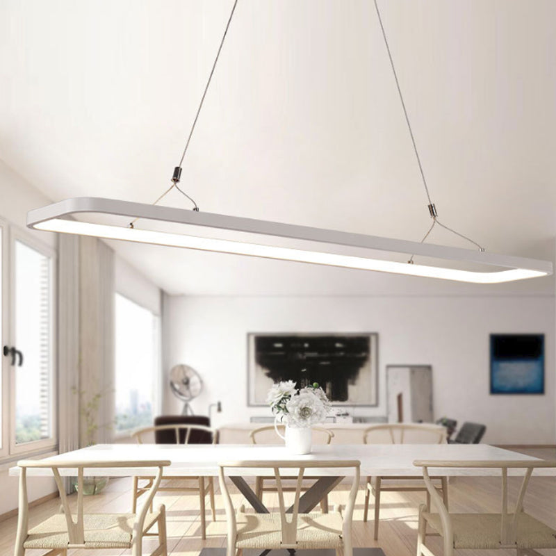 Minimalistic White Led Pendant Light For Dining Room With Acrylic Shade - Rectangle Shape Warm/White