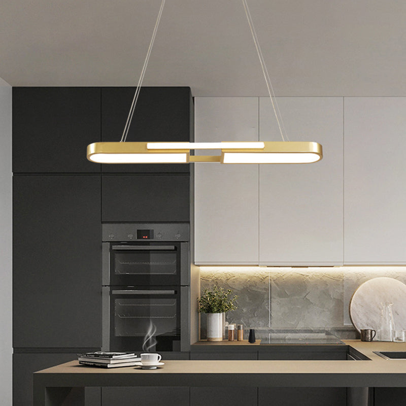 Oblong Acrylic Pendant Light Kit - Simple Style Black/Gold Led Island Lamp In Warm/White For Dining