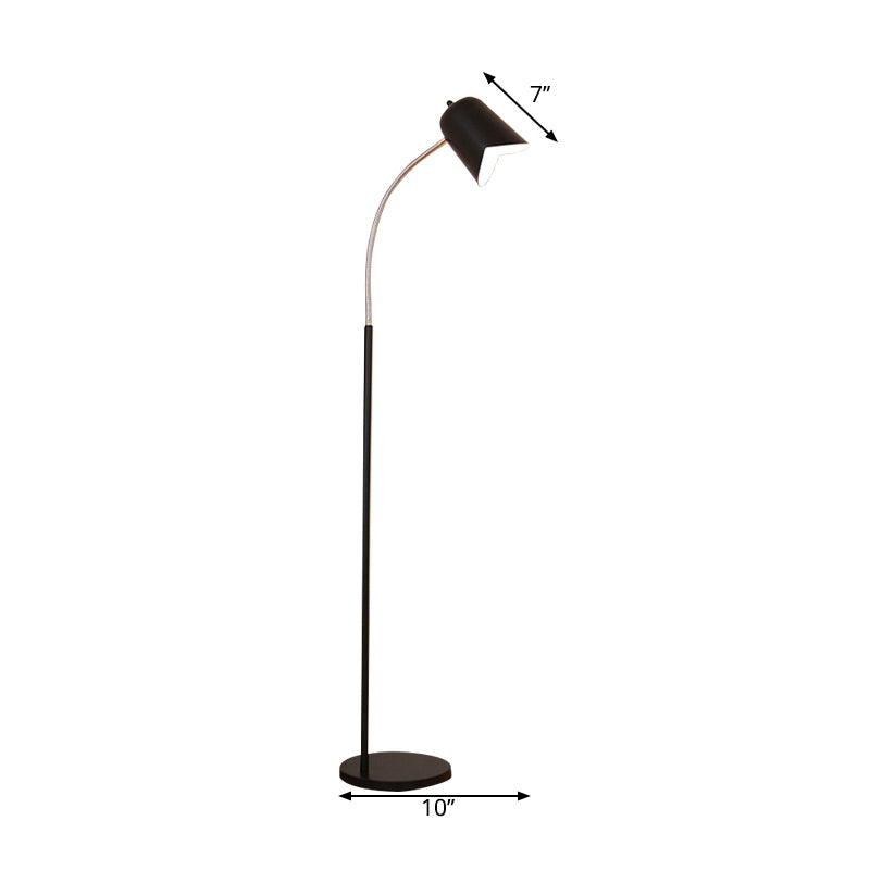 Black Gooseneck Floor Lamp With Bell Shade - Sleek Metal Led Light For Living Room