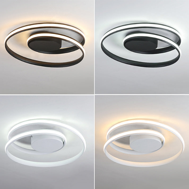Sleek Spiral Line Chandelier: Black/White, 18"/23.5" Wide LED Pendant Lamp in Warm/White Light
