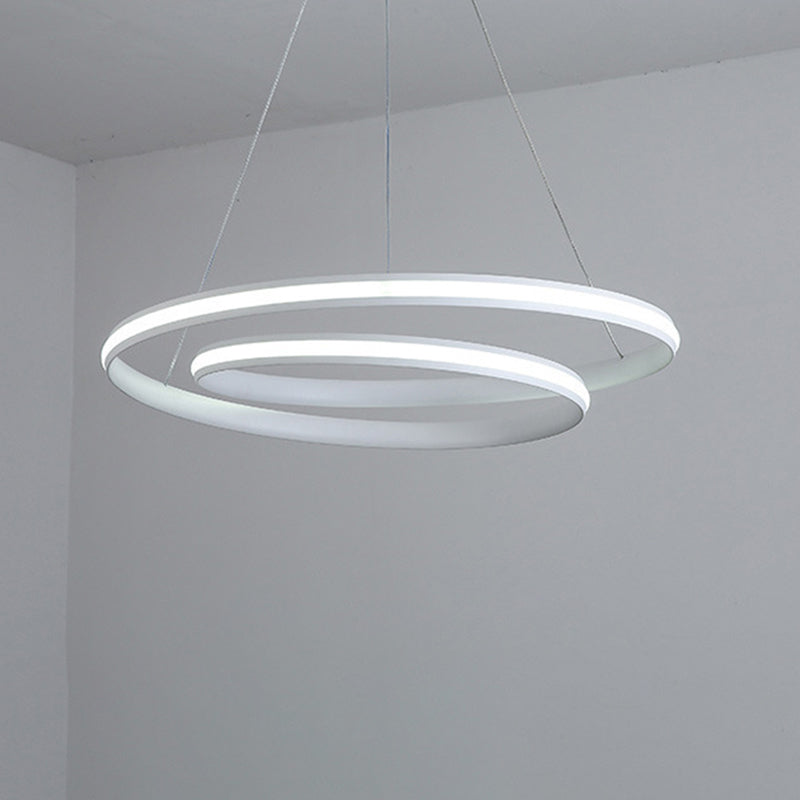 Sleek Spiral Line Chandelier: Black/White, 18"/23.5" Wide LED Pendant Lamp in Warm/White Light