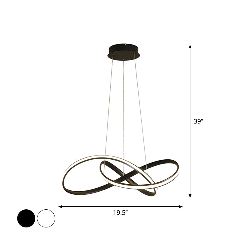 Simplicity LED Hanging Chandelier - 19.5"/27.5" Wide, Black/White Twisted Pendant Lamp with Acrylic Shade - Warm/White Light