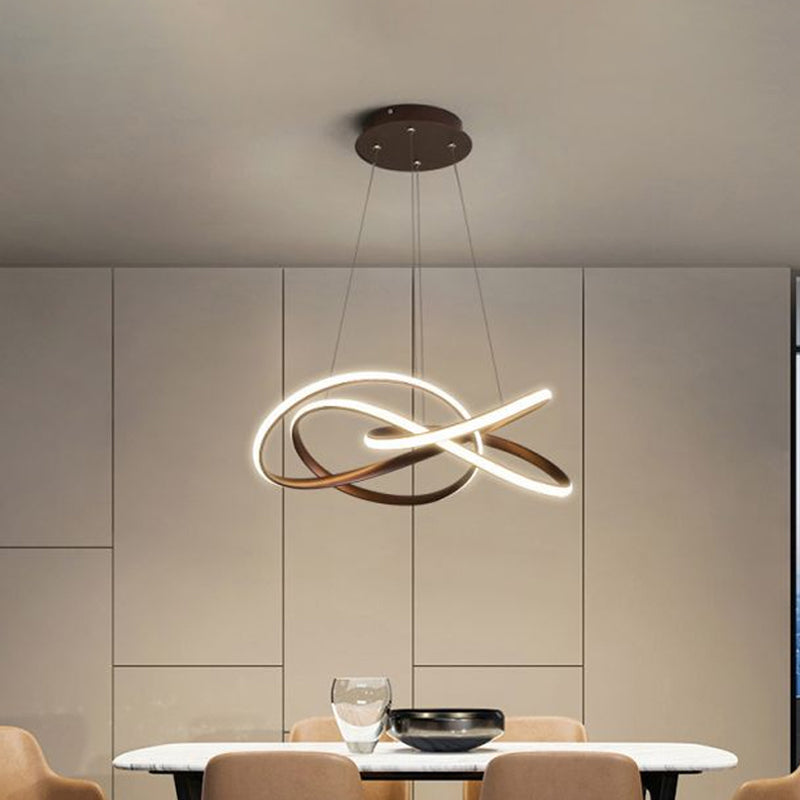 Minimalist Aluminum Led Pendant Chandelier For Dining Room - Twist Design With Coffee Finish And