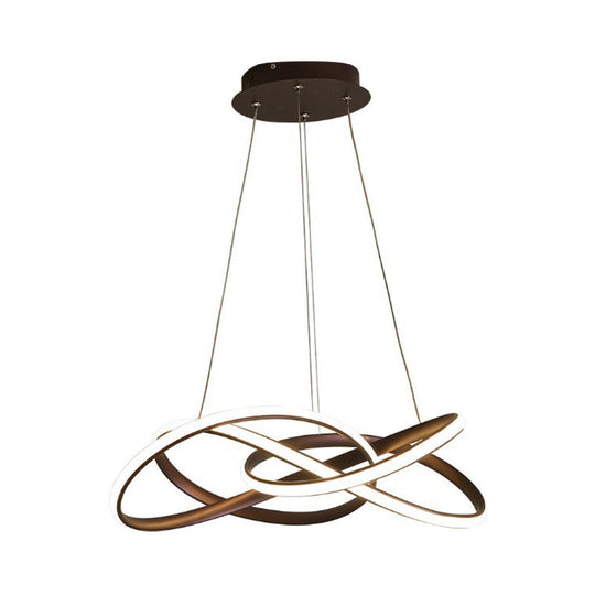 Minimalist Aluminum Led Pendant Chandelier For Dining Room - Twist Design With Coffee Finish And