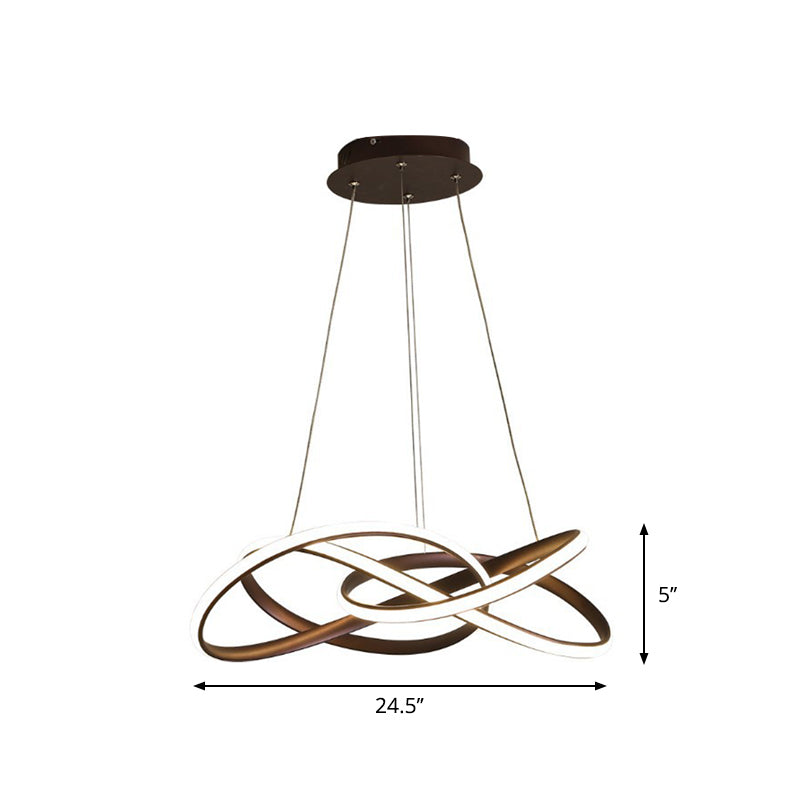 Minimalist Aluminum Led Pendant Chandelier For Dining Room - Twist Design With Coffee Finish And