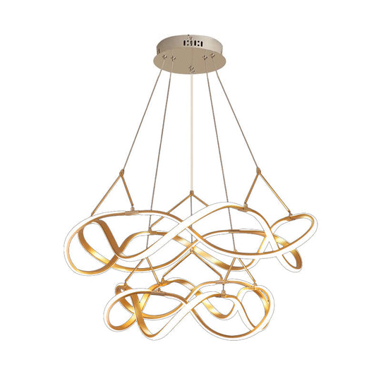 Chrome/Gold Twined Chandelier: Stylish Metal Led Pendant Light For Dining Room - 31/43 Wide