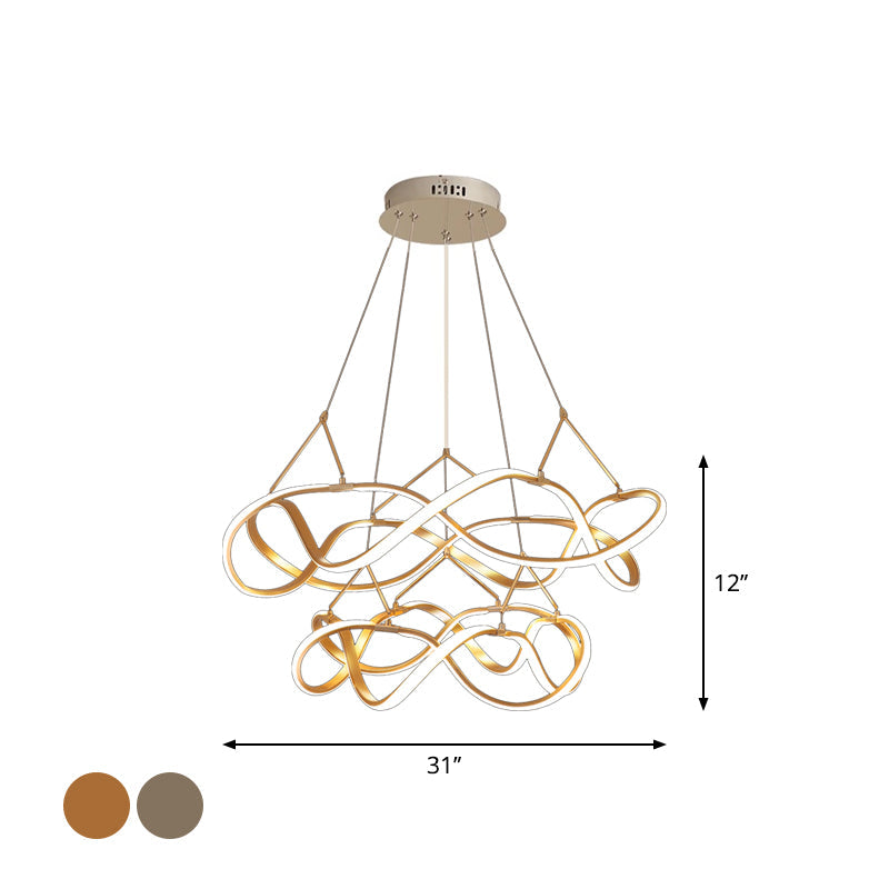 Chrome/Gold Twined Chandelier: Stylish Metal Led Pendant Light For Dining Room - 31/43 Wide