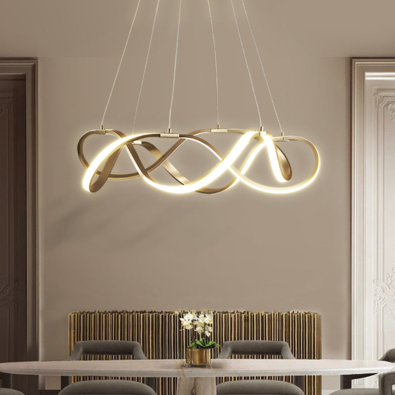 Chrome/Gold Twined Chandelier: Stylish Metal Led Pendant Light For Dining Room - 31/43 Wide Gold / 1