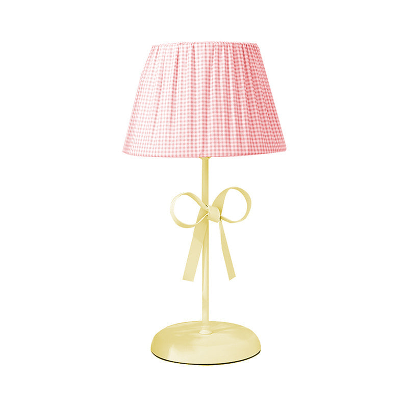 Pink Plaid Desk Light With Bow - Lovely Fabric Study Lamp For Dormitory And Bedroom