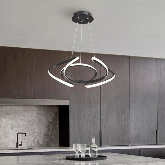 Led Chandelier With Acrylic Shade - Modern Black Curved Pendant Lighting Warm/White Light