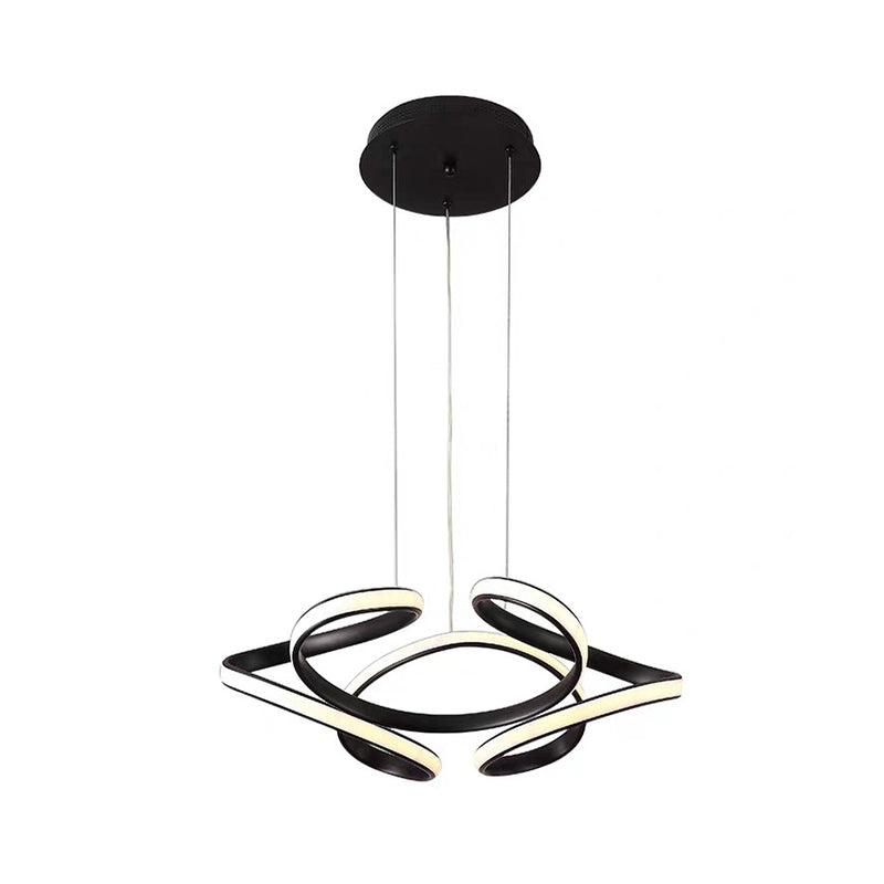 Led Chandelier With Acrylic Shade - Modern Black Curved Pendant Lighting Warm/White Light