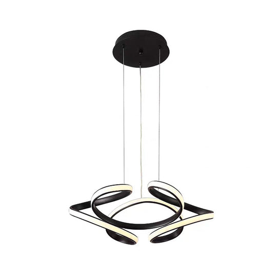 Led Chandelier With Acrylic Shade - Modern Black Curved Pendant Lighting Warm/White Light