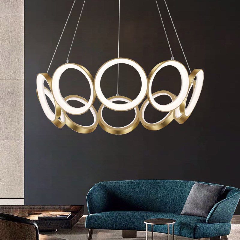 Minimalist Gold Led Circle Drop Pendant Chandelier For Living Room - Unique & Stylish