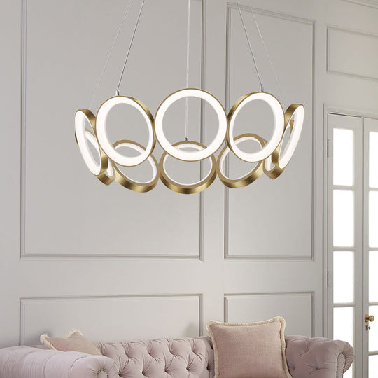 Minimalist Gold Led Circle Drop Pendant Chandelier For Living Room - Unique & Stylish