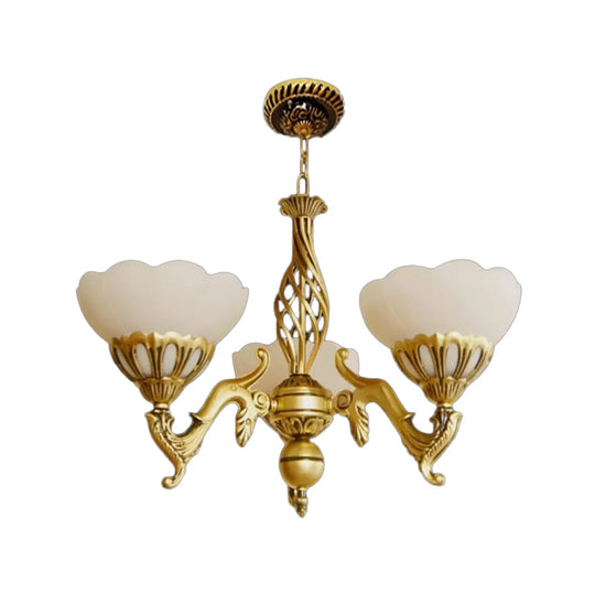 Gold 3-Head Traditional Chandelier With Ivory Glass Flowers - Elegant Hanging Light Fixture