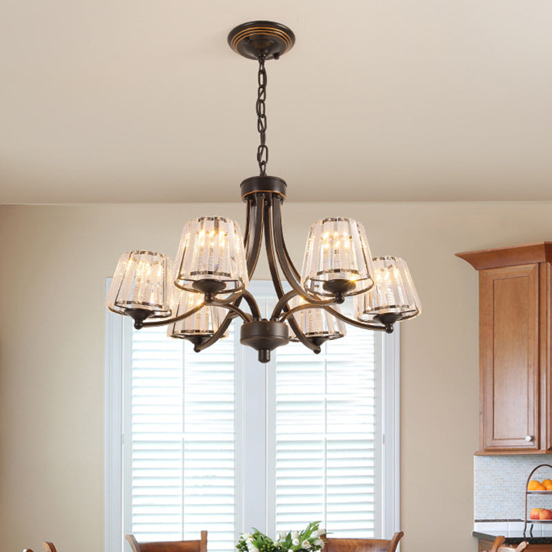 Vintage Tapered Pendant Chandelier - White Glass & Clear Crystal 5/6-Light Dining Room Black/Gold