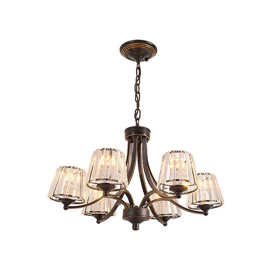 Vintage Tapered Pendant Chandelier - White Glass & Clear Crystal 5/6-Light Dining Room Black/Gold