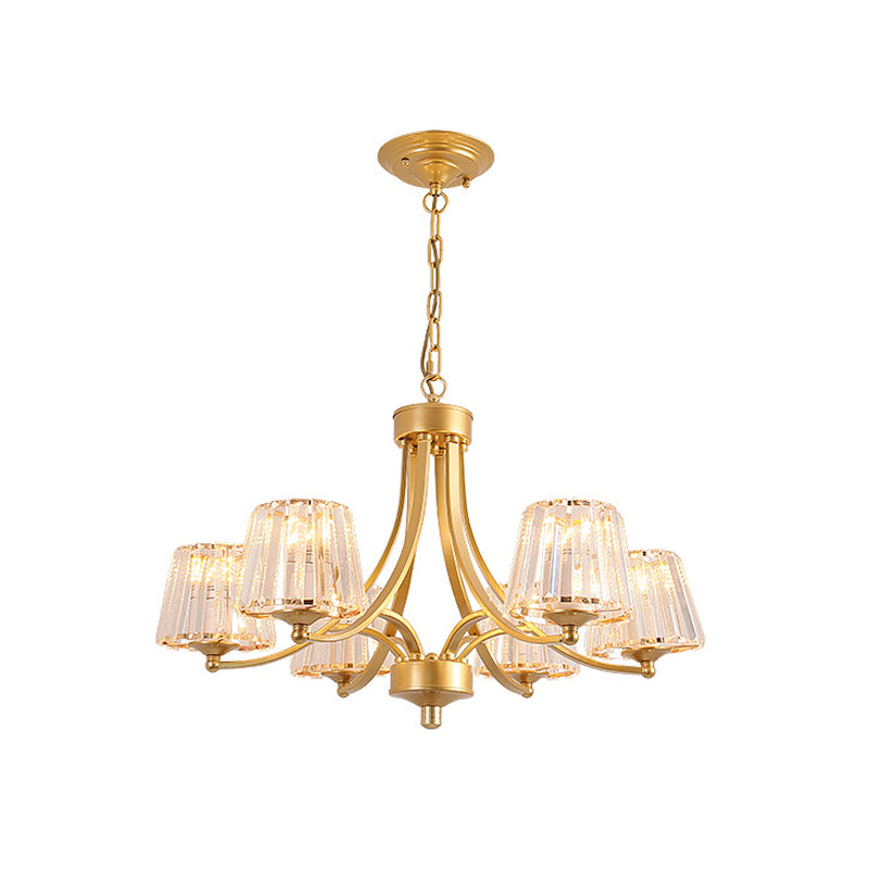 Vintage Tapered Pendant Chandelier - White Glass & Clear Crystal 5/6-Light Dining Room Black/Gold 6