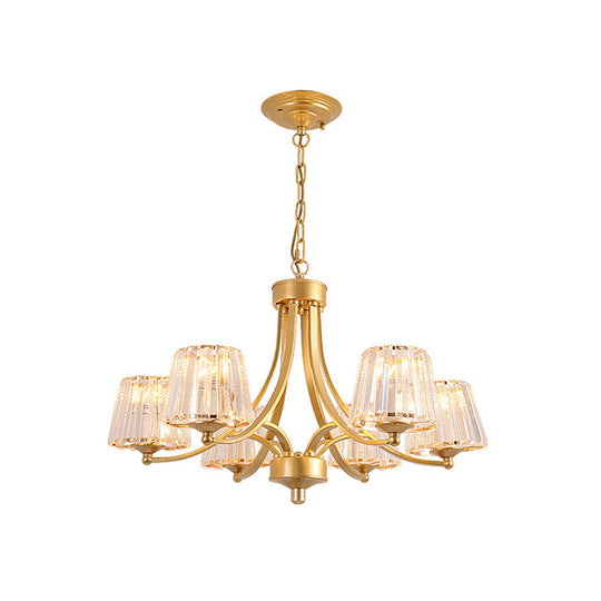 Vintage Tapered Pendant Chandelier - White Glass & Clear Crystal 5/6-Light Dining Room Black/Gold 6
