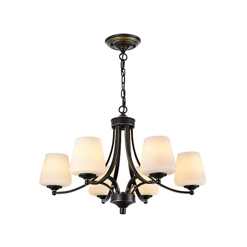 Vintage Tapered Pendant Chandelier - White Glass & Clear Crystal 5/6-Light Dining Room Black/Gold