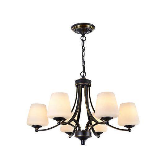 Vintage Tapered Pendant Chandelier - White Glass & Clear Crystal 5/6-Light Dining Room Black/Gold 6
