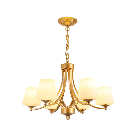 Vintage Tapered Pendant Chandelier - White Glass & Clear Crystal 5/6-Light Dining Room Black/Gold 6