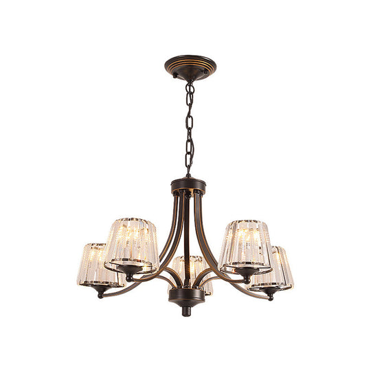 Vintage Tapered Pendant Chandelier - White Glass & Clear Crystal 5/6-Light Dining Room Black/Gold