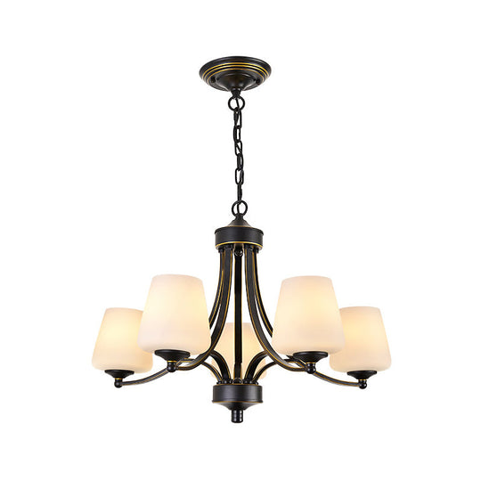 Vintage Tapered Pendant Chandelier - White Glass & Clear Crystal 5/6-Light Dining Room Black/Gold