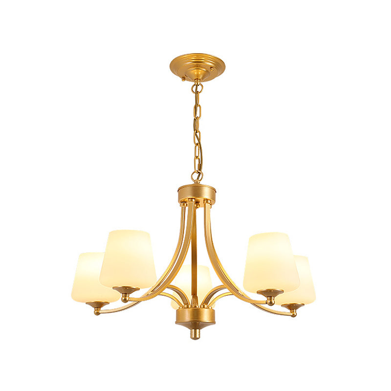 Vintage Tapered Pendant Chandelier - White Glass & Clear Crystal 5/6-Light Dining Room Black/Gold 5