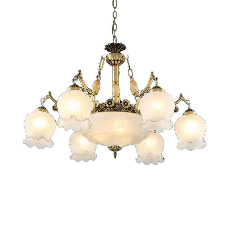Ivory Glass Pendant Lamp - Traditional Living Room Chandelier Light