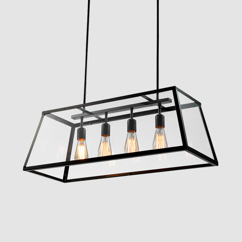 Black Metal Trapezoid Island Pendant Light With 4 Industrial Heads For Dining Room