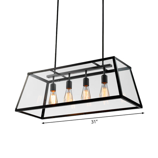 Black Metal Trapezoid Island Pendant Light With 4 Industrial Heads For Dining Room