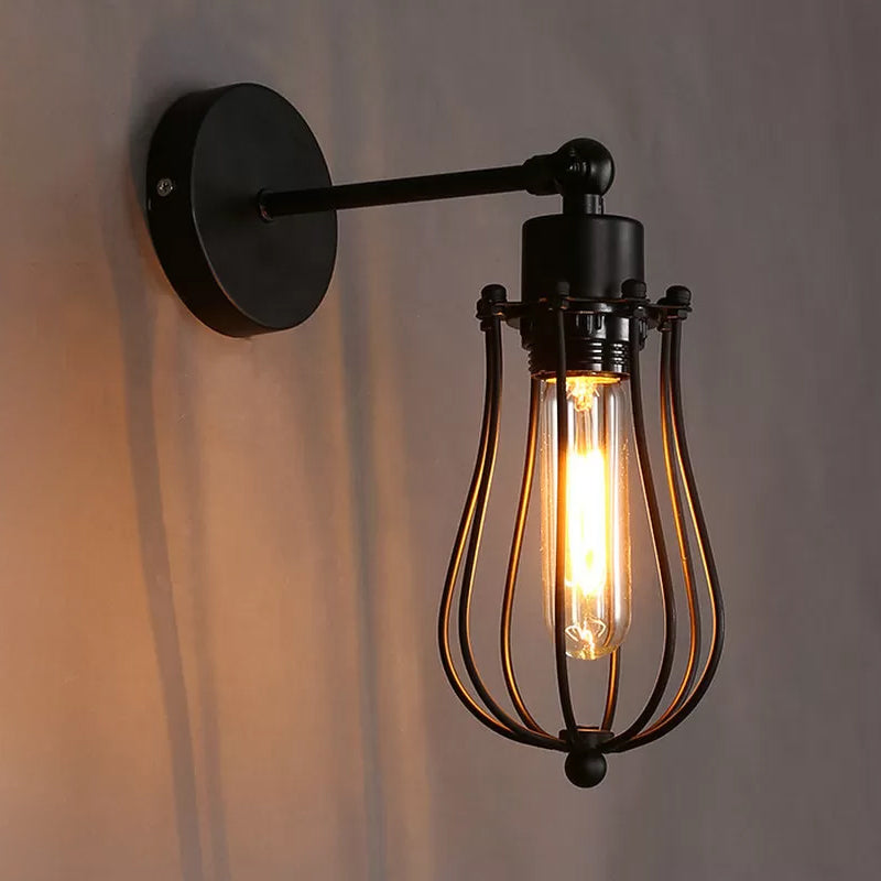 Industrial Rotating Wall Mount Reading Light In Black - Bulb-Shaped Iron Lamp For Living Room