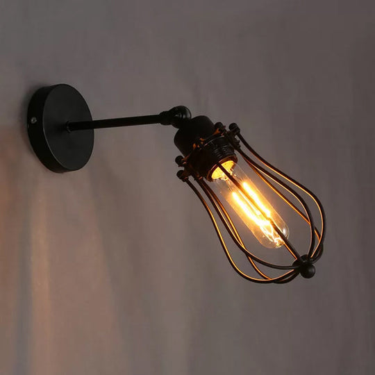 Industrial Rotating Wall Mount Reading Light In Black - Bulb-Shaped Iron Lamp For Living Room