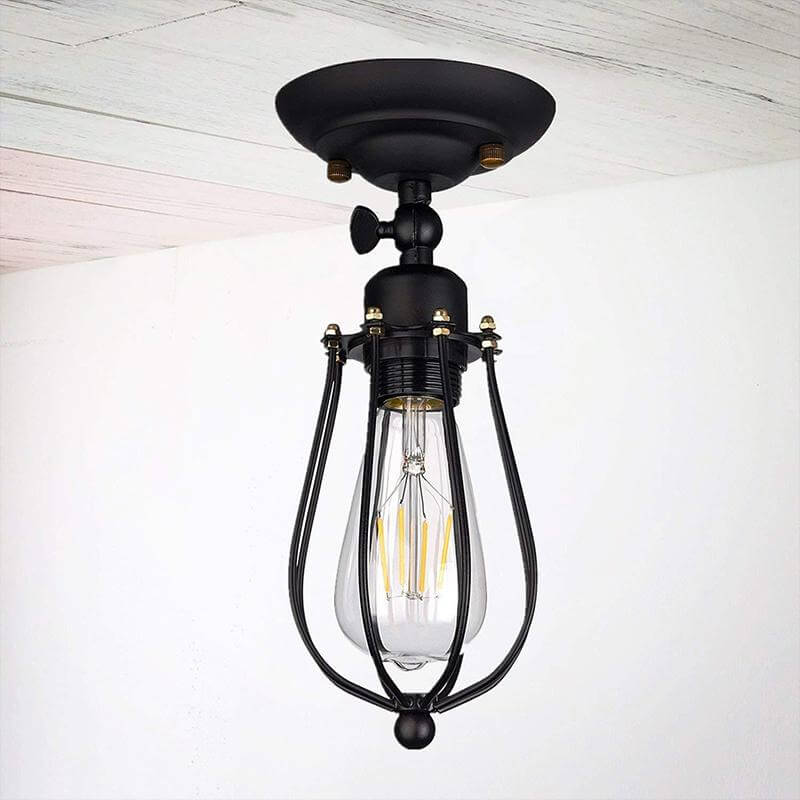 Adjustable Wall Lamp: Loft Style Bedroom Lighting With Iron Cage In Black