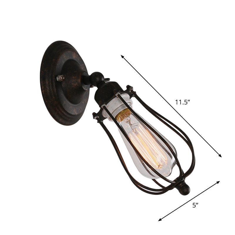 Rustic Iron Farmhouse Wall Lamp - Pear Shape Single-Bulb Bedside Light Kit Rotatable Fixture