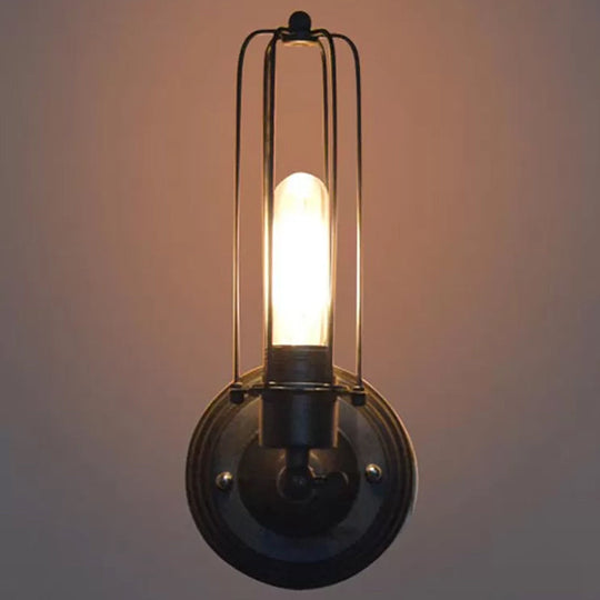 Industrial Bedroom Wall Lamp With 1/2-Head Rotatable Design Tube Metal Cage Black Finish
