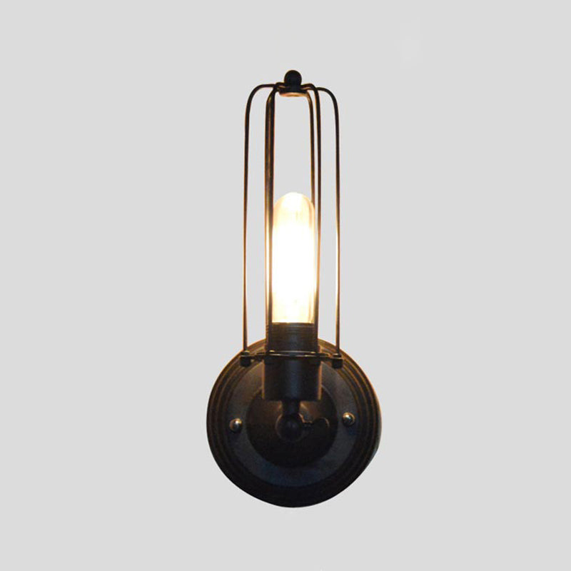 Industrial Bedroom Wall Lamp With 1/2-Head Rotatable Design Tube Metal Cage Black Finish