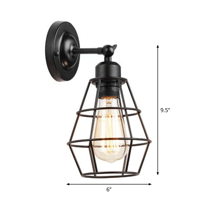 Rustic Iron Wire Cage Rotating Wall Lamp With 1 Light For Bedroom Reading - Black (With/Without