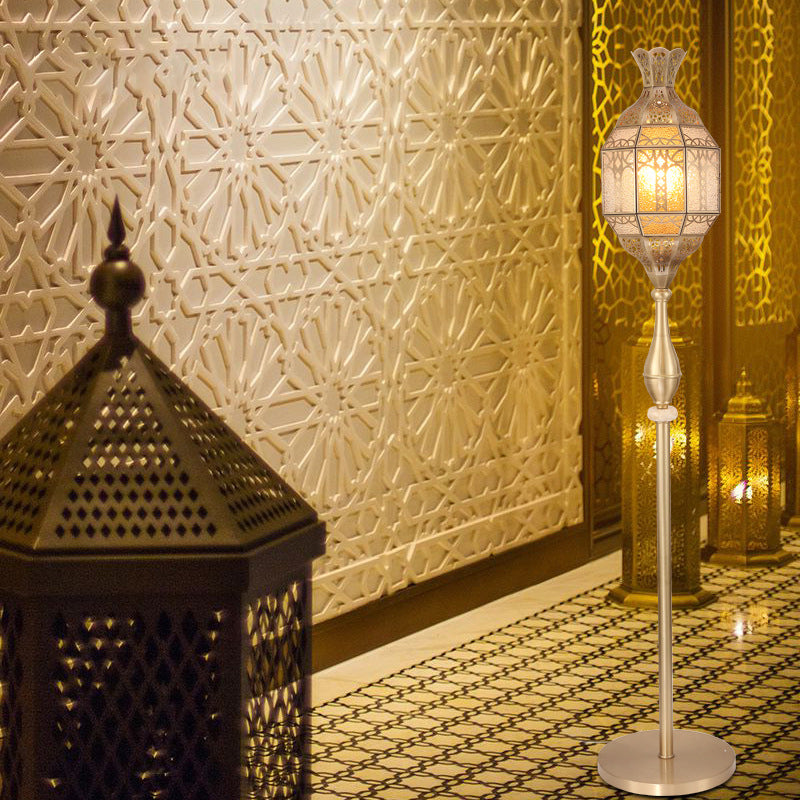 Vintage Brass Floor Lamp With Seeded Glass Lantern
