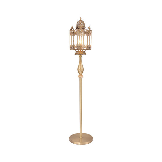 Turkish Brass Metal Lantern Floor Light - 1-Bulb Mosque Dome Stand Up Lamp For Living Room