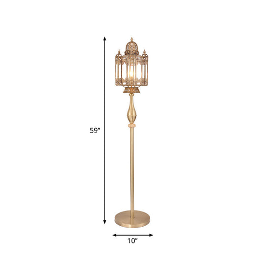 Turkish Brass Metal Lantern Floor Light - 1-Bulb Mosque Dome Stand Up Lamp For Living Room