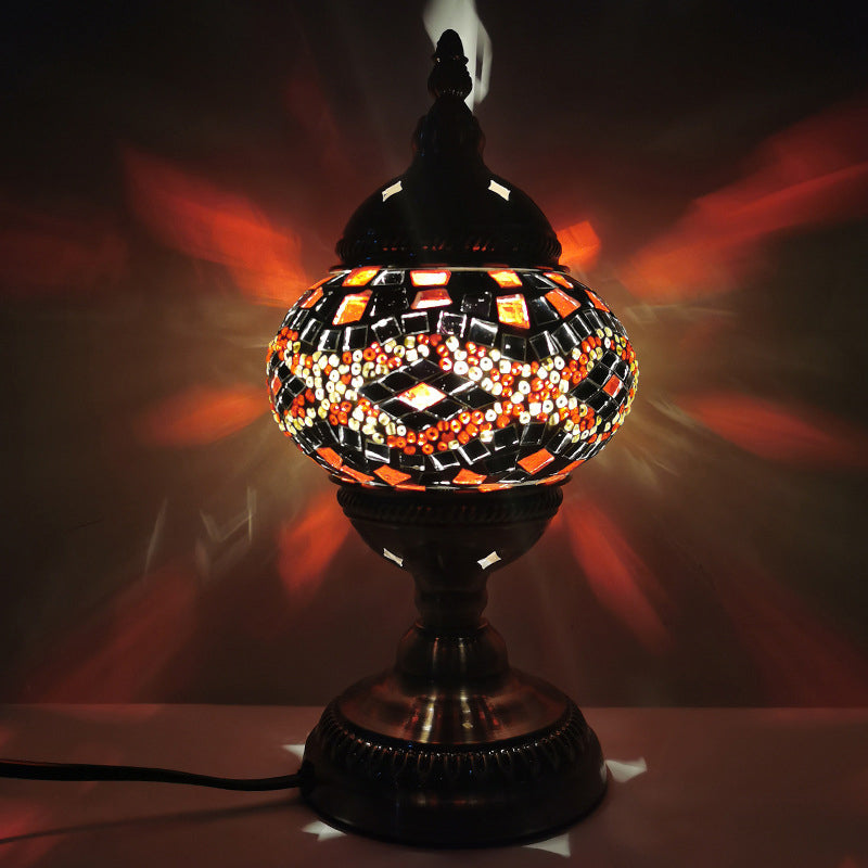 Handcrafted Bronze Moroccan Night Lamp - Art Glass Table Light With Single Bulb