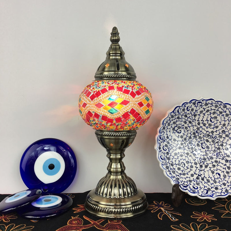 Stylish Turkish Bedroom Table Lamp - Spherical Glass Shade Bronze Finish
