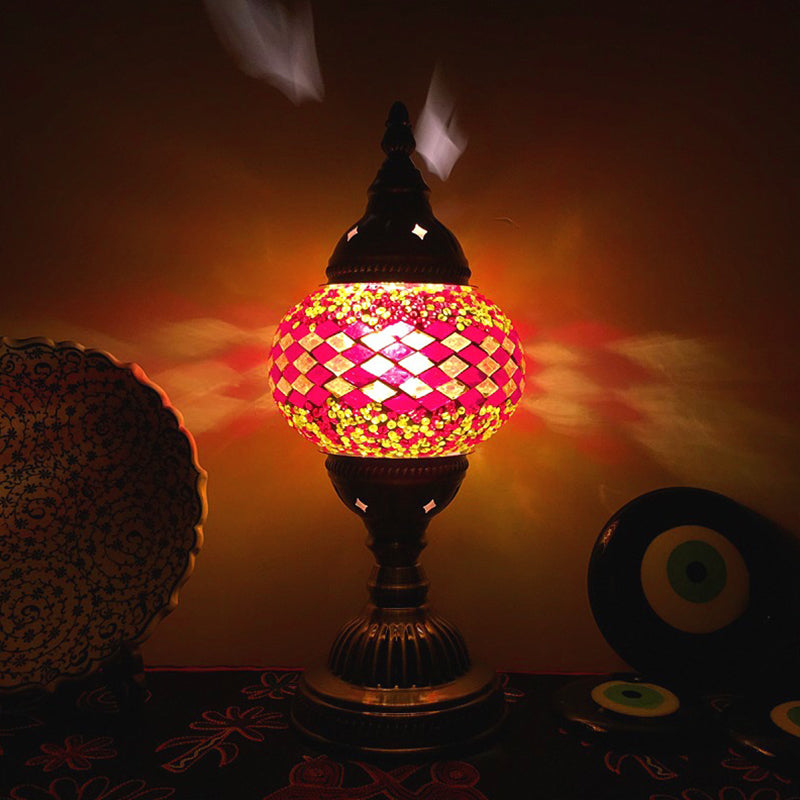 Stylish Turkish Bedroom Table Lamp - Spherical Glass Shade Bronze Finish Yellow